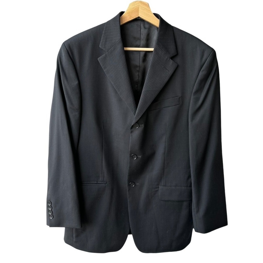 Alfani Blazer Sport Coat Jacket Black Pinstripe Wool Button Business Formal 38S